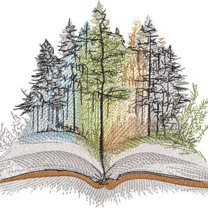 Book and fantasy forest embroidery design