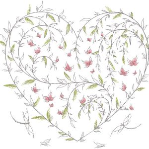 Botanical heart embroidery design