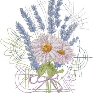 Bouquet of daisies and lavender embroidery design