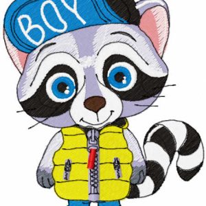 Boy raccoon embroidery design