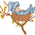 Boy sleeping in the nest embroidery design