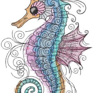 Bright tattered seahorse embroidery design