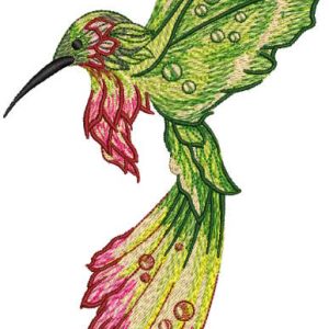 Bright plumage fluttering hummingbird embroidery design