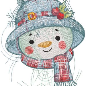 Bright snowman in a hat embroidery design