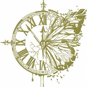 Broken clock butterfly wing embroidery design