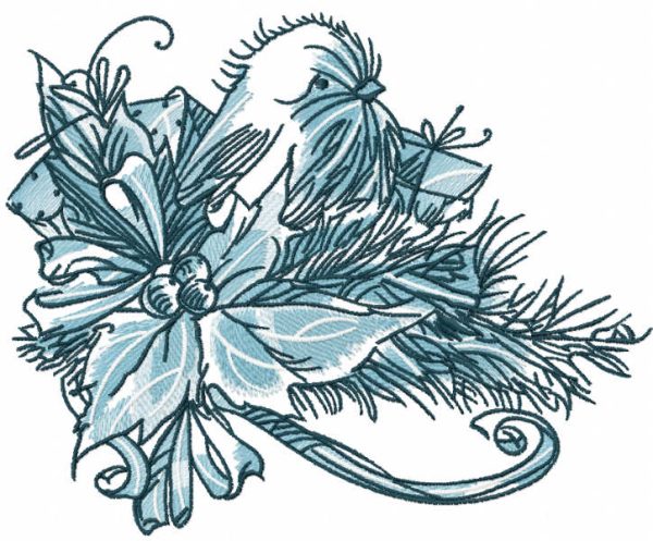 Bullfinch on a branch sketch embroidery design