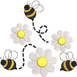 Bumble Bee and Daisy Flowers embroidery design