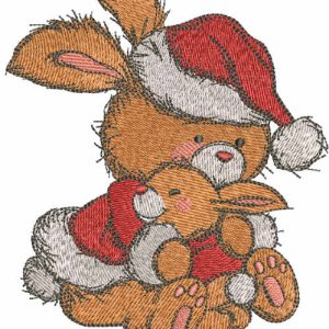 Bunnies Christmas hugs embroidery design