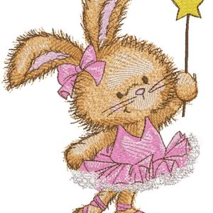 Bunny ballerina with magic wand embroidery design