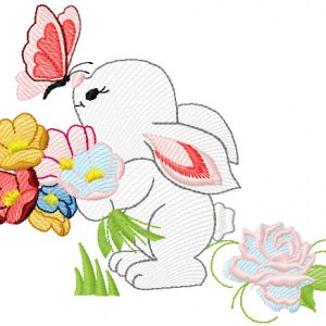 Bunny and flowers embroidery design