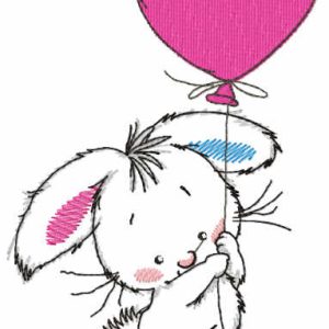 Bunny flying in a balloon embroidery design