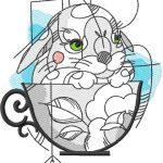 Bunny tea cup sketch embroidery design