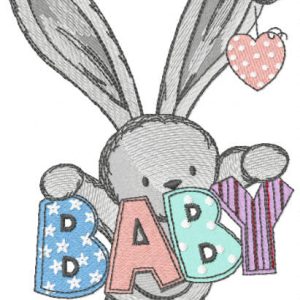 Bunny welcome baby embroidery design