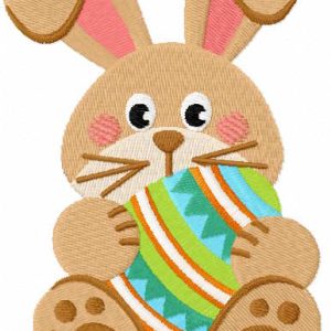 Bunny with a painted Easter egg embroidery design
