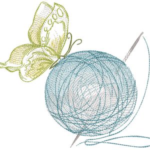 Butterfly on a bunch of knitting threads embroidery design