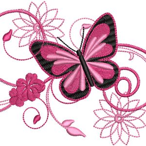 Butterfly swirl flower embroidery design