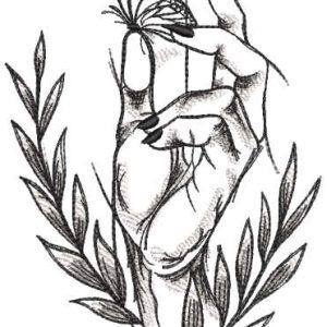 Butterfly in my hand greyscale embroidery design