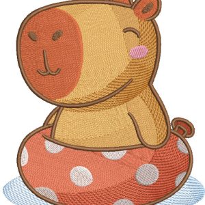 Capybara inflatable ring embroidery design
