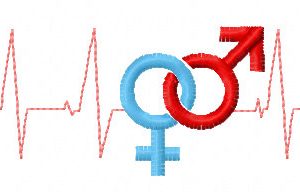 Cardiogram with male and female symbols embroidery design