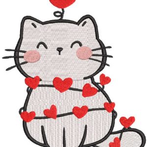 Cat garland of love embroidery design