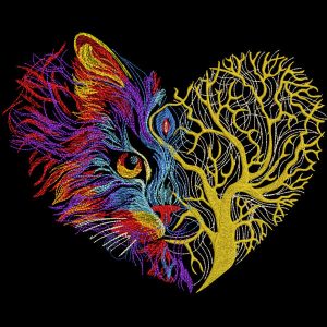 Cat tree love embroidery design
