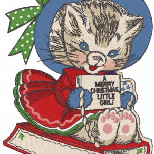 Cat christmas sledding embroidery design