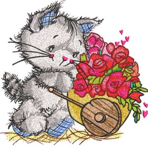 Cat florist embroidery design