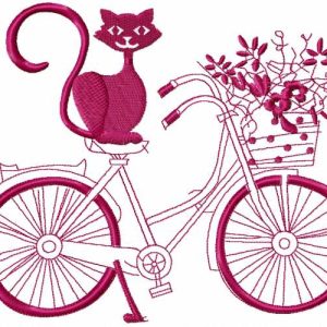 Cat and bicycle embroidery design