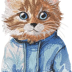 Cat in a blue hoodie embroidery design