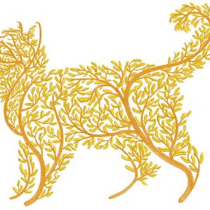 Cat in golden leaves embroidery design