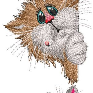 Cat mouse peeking around corner embroidery design