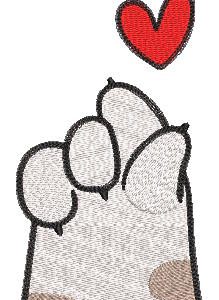 Cat paw sending little heart embroidery design