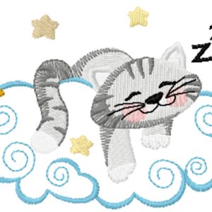 Cat sleeping on a cloud embroidery design
