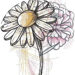 Chamomile hydrangea stylization sketch embroidery design