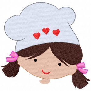 Cheerful girl cook embroidery design