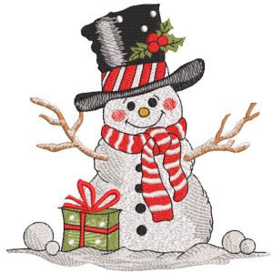 Cheerful snowman top hat gift embroidery design