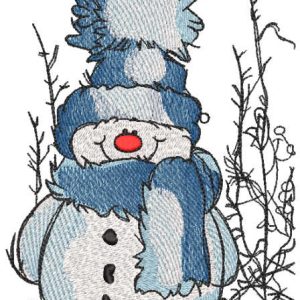 Cheerful snowman in a knitted hat and scarf embroidery design