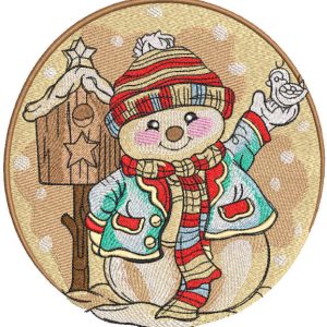 Cheerful snowman with a mailbox embroidery design