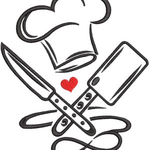 Chef knives cooking pattern embroidery design