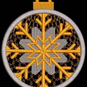 Christmas ball golden snowflake embroidery design