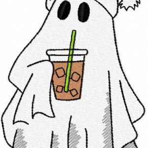 Christmas ghost with iced coffee embroidery design