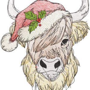 Christmas highland cow embroidery design