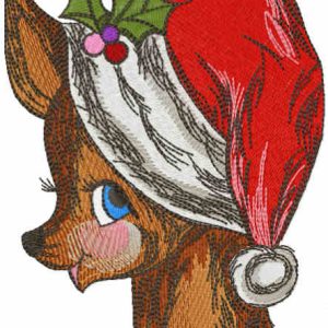 Christmas Deer red hat embroidery design