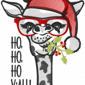 Christmas Giraffe ho ho ho yall embroidery design