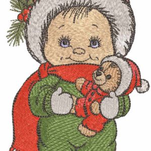 Christmas boy with teddy bear embroidery design