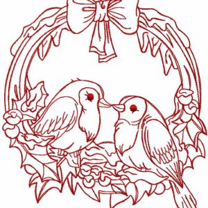 Christmas branch with birds embroidery design