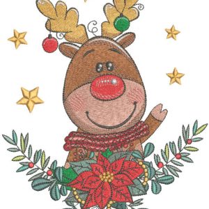 Christmas deer with flower embroidery design