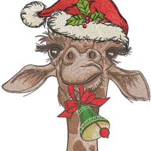 Christmas giraffe with bell embroidery design