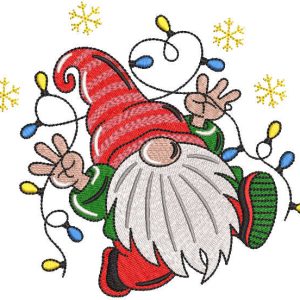 Christmas gnome with a garland embroidery design