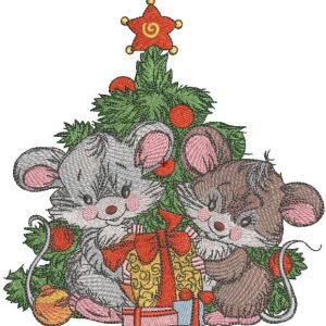 Christmas mice with gifts embroidery design